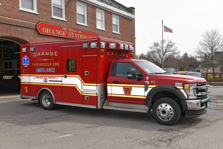 An Orange Fire Rescue EMS ambulance outside the Orange Fire Station.